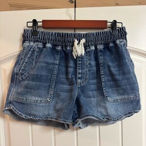 Denim Drawstring Women's Shorts - Blue